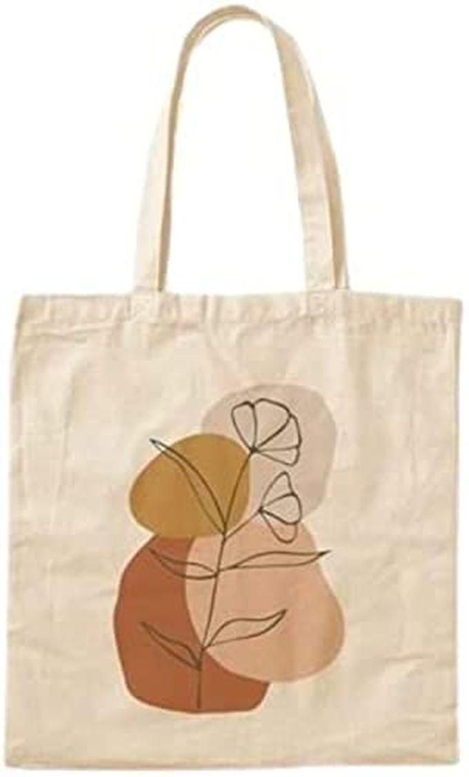 Canvas Shopping Tote Bag - Printed Words ( BROWN FLOWER)