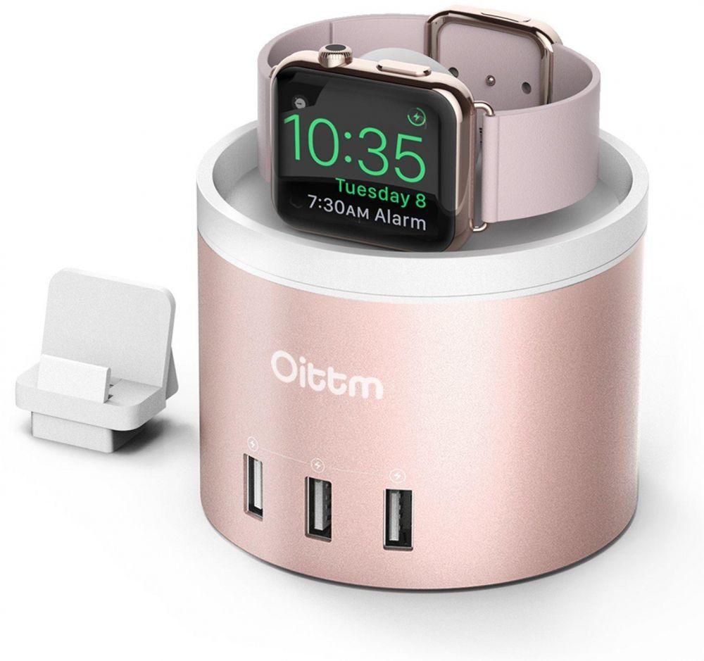 Apple iPhone and Watch Stand 38mm 42mm, Oittm Aluminium Charging Dock Station - Rose Gold ‫(Apple Wach and iPhone cables Not Included)
