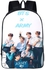 حقيبة ظهر مزينة بطبعة لفرقة BTS Bangtan أبيض/ أزرق/ أسود