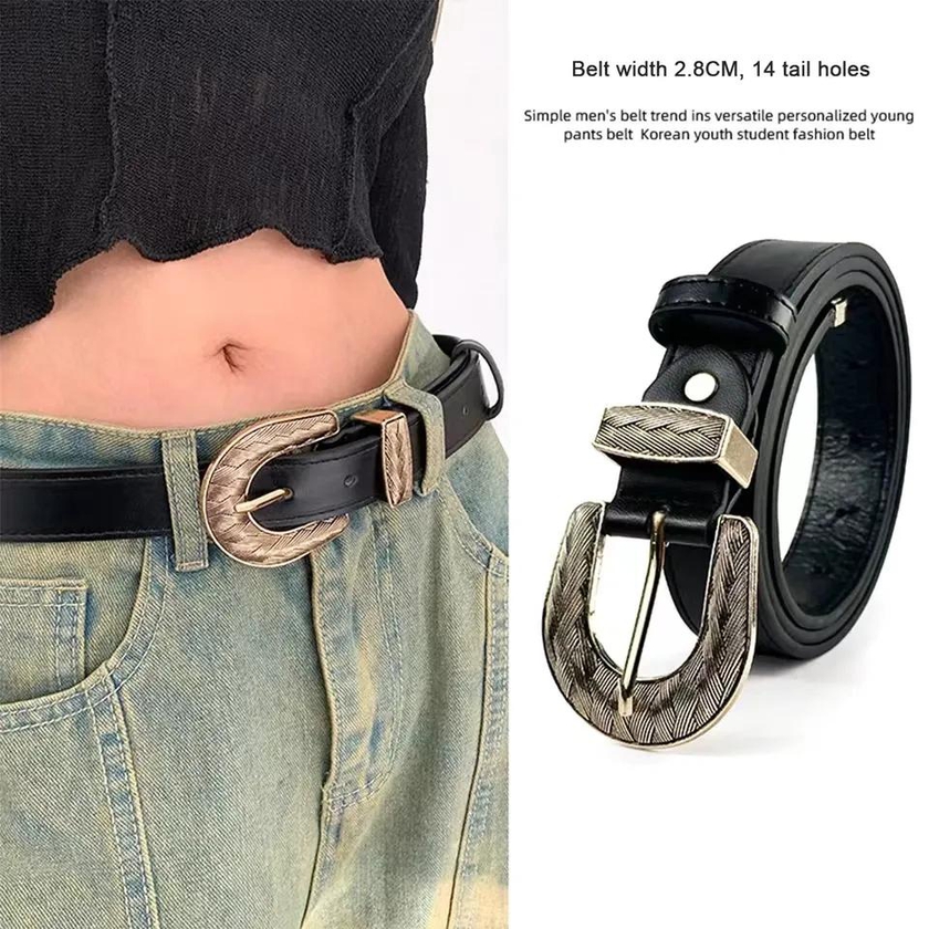 Women's Faux Leather Belt Vintage Korean Style Personalized Decoration Waist Belt with Chunky Buckle for Dress Jeans Pants