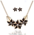 Eissely Women Gold Plated Crystal Enamel Flower Pendant Necklace Earrings Jewelry Set BK