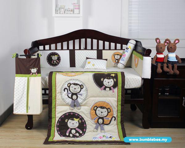 Bumble Bee Baby Bedding Sets - 7pc Embroidery Crib Set (Monkey)