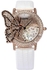 GUOU Rose Gold Case Butterfly Bling Crystal White Leather Quartz Wrist Lady Watch
