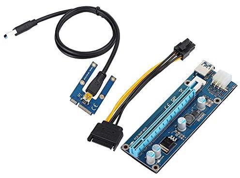 Mini PCI E to PCI Express16x Extender Riser Adapter, Power Cord Converter for Video Card Mining Adopt 4 Solid-State Capacitors, 6pin Interface on The Graphics Card etc.