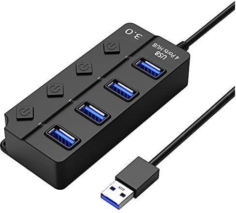 USB 3.0 Hub Ultra-thin USB splitter,4 port usb extension with Individual On/Off Switche,Portable Expansion Data Hub (4-port)