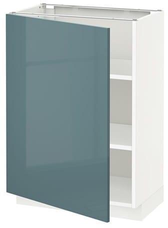 METOD Base cabinet with shelves, white, Kallarp grey-turquoise