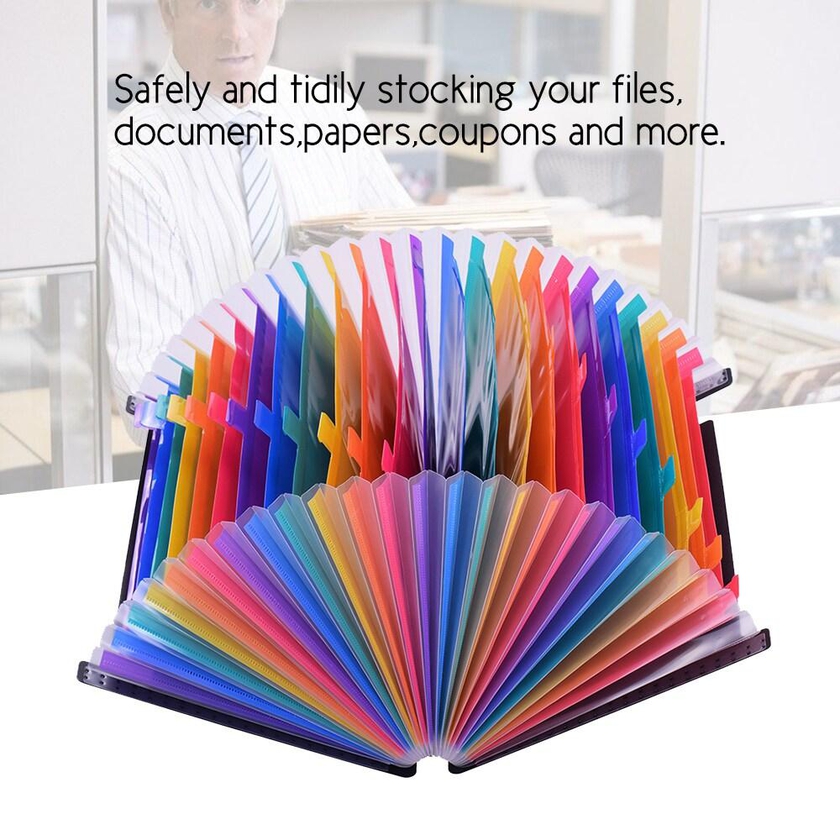 Generic-24 Pockets File Folder Organizer Expanding File Folder Rainbow Color Accordion A4 Size with File Guides and Paper Tags for Business/ Study/ Home