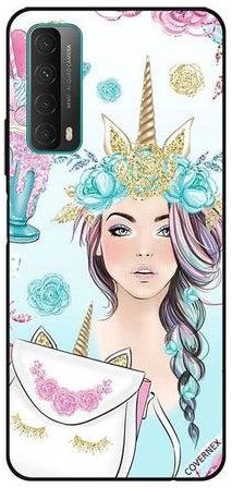 Eyelashes On Bag And Unicorn Girl Protective Case Cover For Huawei Y7A/P Smart 2021 Multicolour