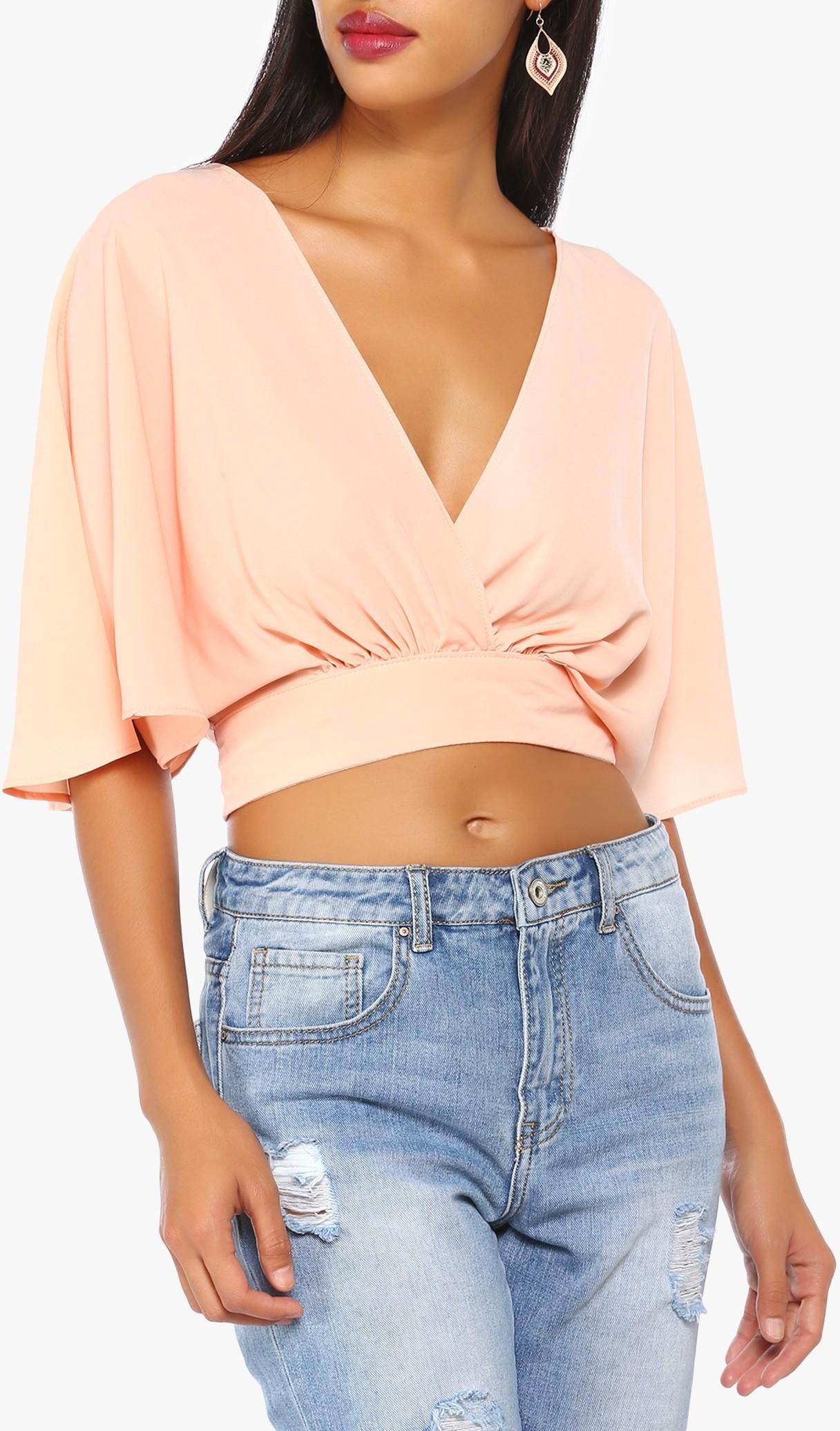 Pink Wrap-Style Cropped Top