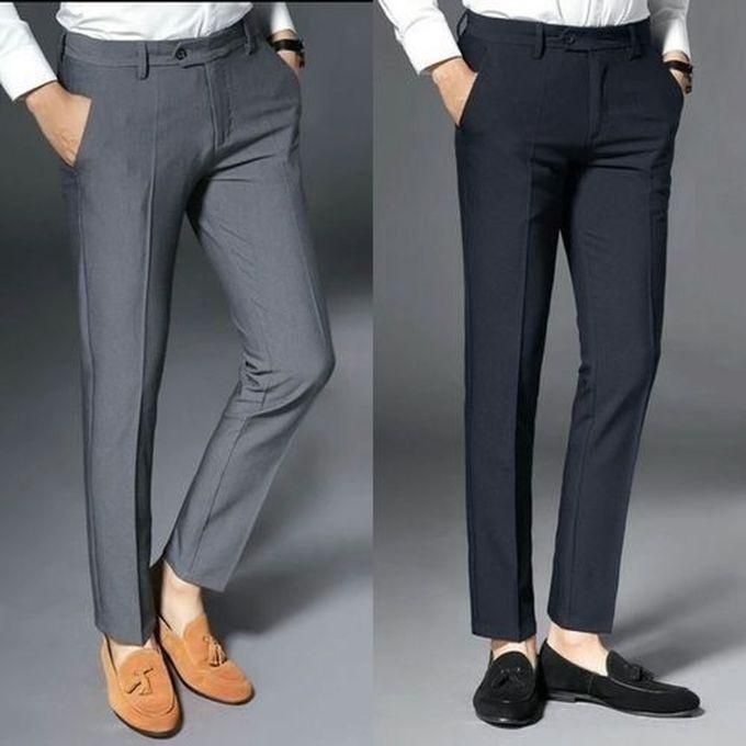 Two Pieces Smart Trousers For Men - Navy Blue + Ash