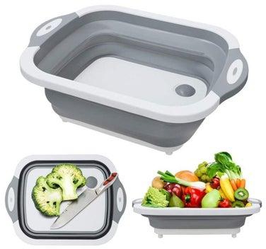 Foldable Multifunction Chopping Board, Collapsible Dish Tub Basin Cutting Board Colander, Vegetable Fruit Wash And Drain Sink Storage Basket