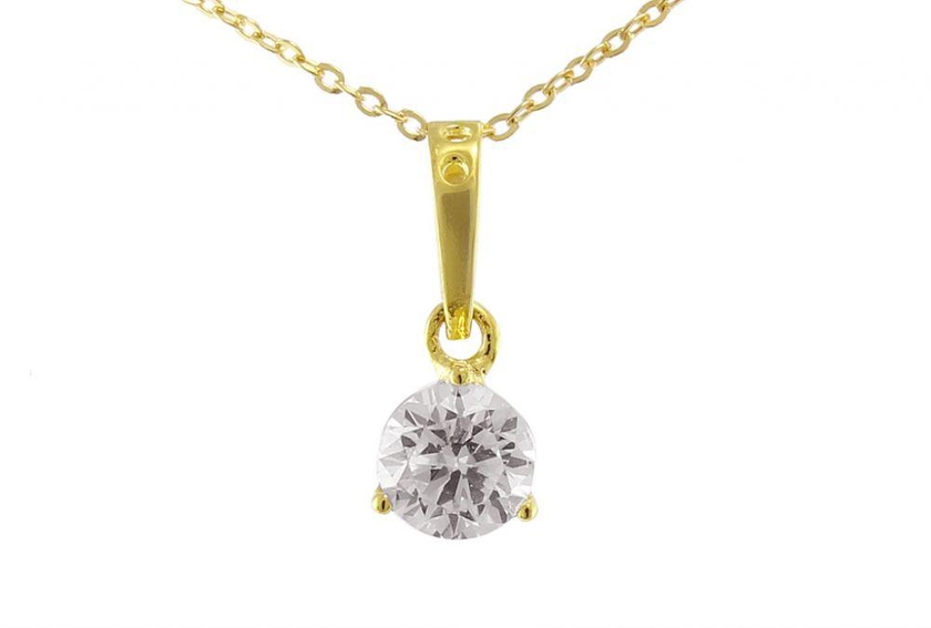 Vera Perla 18K Solid Gold 0.10ct Genuine Diamonds and 6mm Opal Pendant Necklace