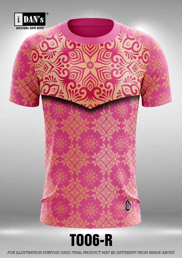 T006 Batik Songket Sublimation Round Neck Short Sleeve T-shirt - 10 Sizes (As Picture)
