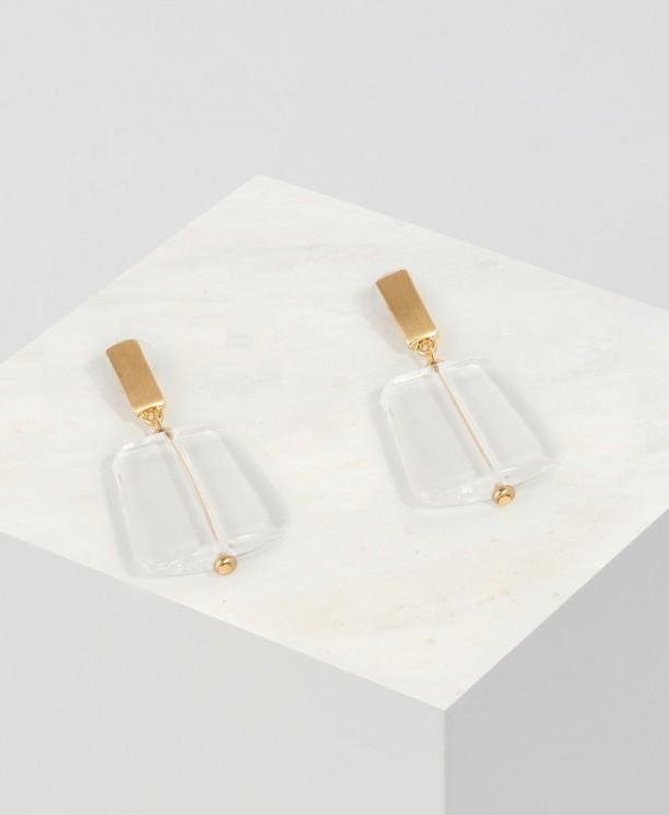 Gold and Clear Slab Drop Earrings