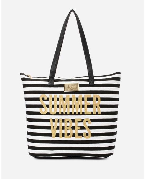 Dejavu Summer Vibes Beach Shoulder Bag - Black & White