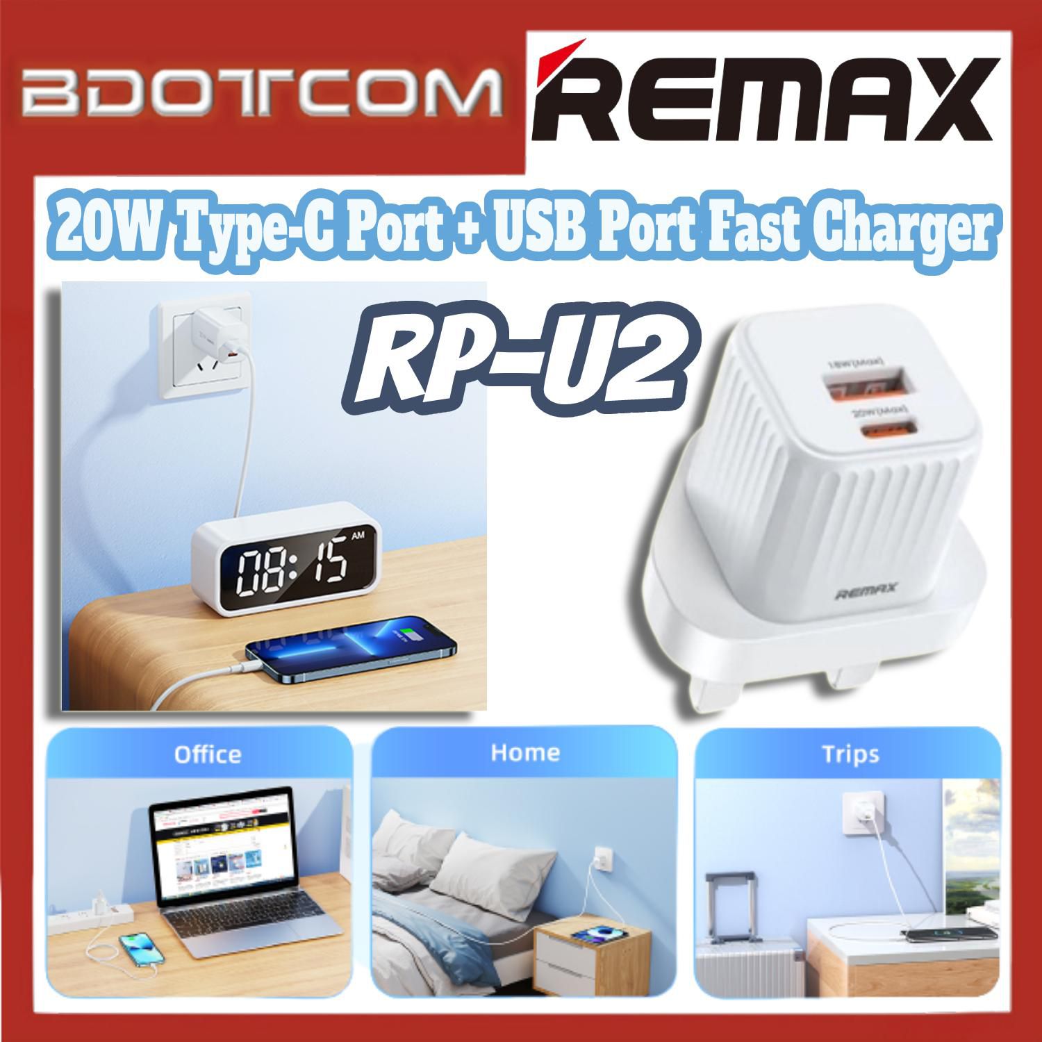 Remax RP-U2 Jaker Series 20W Type-C Port + USB Port Charger (UK Plug)