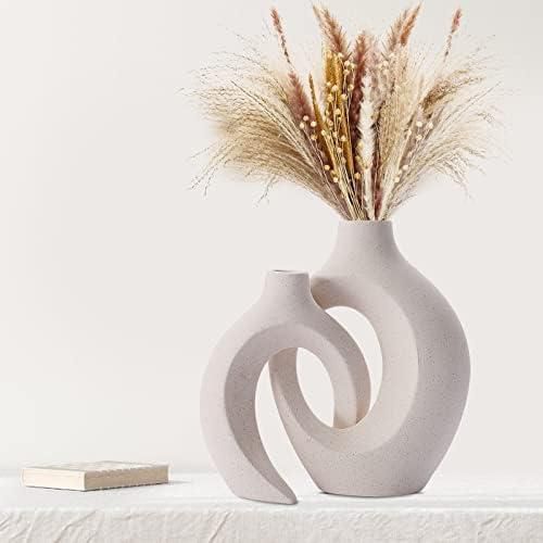 Hollow Ceramic Vase Set of 2, SUKIYPO White Modern Vase for Nordic Minimalist Decor, Round Boho Aesthetic Flower Vases for Home Living Room Office Farmhouse Coffee Table Entryway Bookshelf Decor