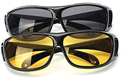 2 PCS Anti-Glare HD Vision Sunglasses - Daytime Polarized Copper and Yellow Tint Night Driving Glasses with CAR Clip Holder - Knight Visor