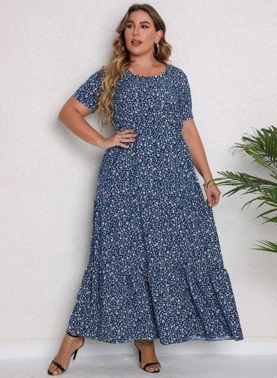 New Summer And Fall Plus-size Women's Dress Blue