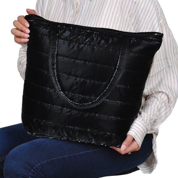 Casual Nylon Quilted Soft Shoulder Bag - Shiny Black