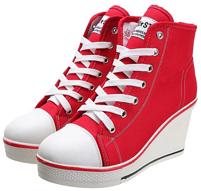 Fashion Fashion Women Wedges Trainers Heels Sneakers Platform High Top Ankles Lace Up Zip Boots Canvas