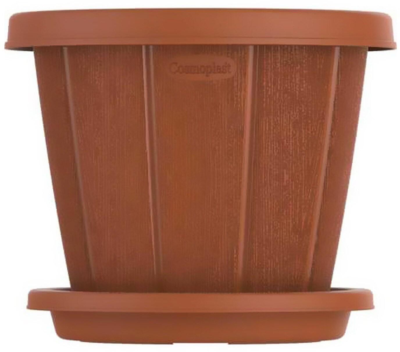 Cosmoplast Woodgrain Flower Pot With Tray Brown 16inch