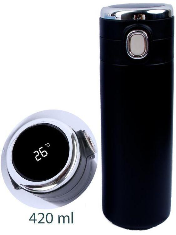 Stainless Steel Inner Thermos With A Digital Screen And A Distinctive Thermal Mug.