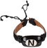 Men's N Leather Bracelets, Black, Adjustable Thread Lock