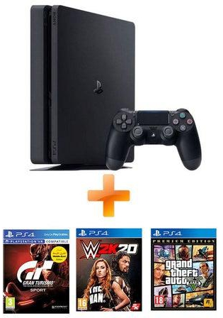 PlayStation 4 Slim 1TB Console-With Wwe 2K20 (Intl Version) &Gran Turismo: The Real Driving Simulator &Grand Theft Auto V Premium Edition
