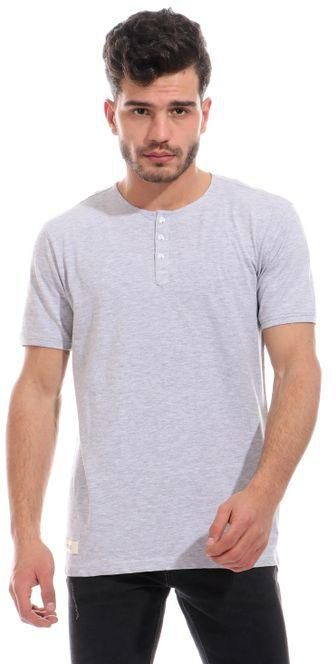 Izor Buttoned Cotton Plain T-Shirt - Grey