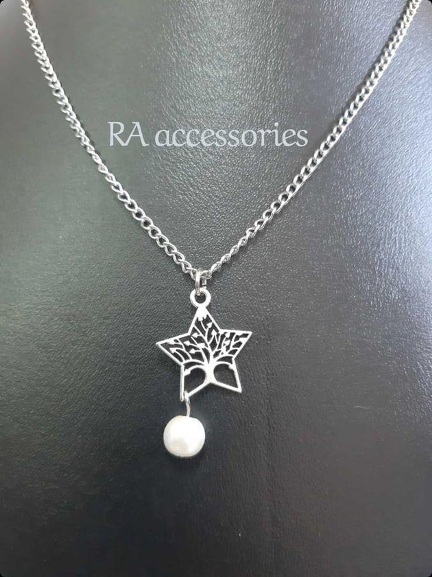 RA accessories Women Necklace Silver ٍStare With Pearls