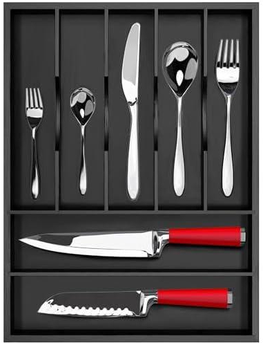 ROYAL CRAFT WOOD Bamboo Kitchen Drawer Organizer - Silverware Organizer/Utensil Holder and Cutlery Tray (Black)