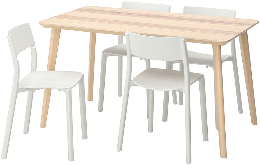 LISABO / JANINGE Table and 4 chairs - ash veneer/white 140x78 cm