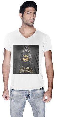 Creo Game Of Thrones Minion V-Neck T-Shirt for Men - M, White