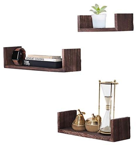 Comfify Rustic Floating Shelves U Shaped Wall Mounted Shelves Set of 3 Large Medium Small with Screws and Plugs Included Farmhouse Shelves for Bedroom, Living Room and More