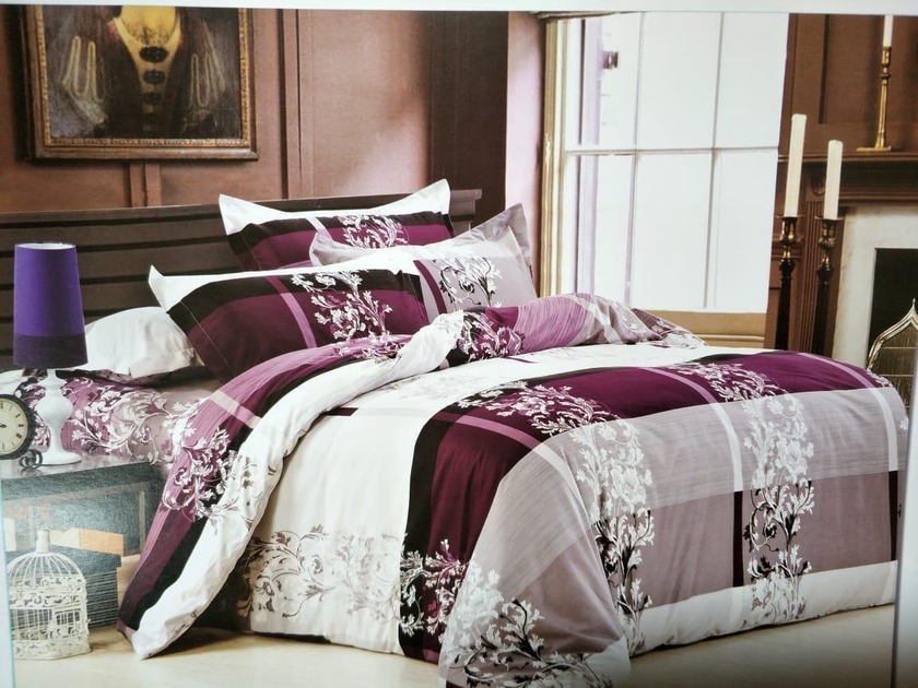 Generic 4 Pcs of Duvet Set ( 1 Duvet, 2 Pillow cases and 1 Bedsheet ) 4*6 - Purple, White & Grey