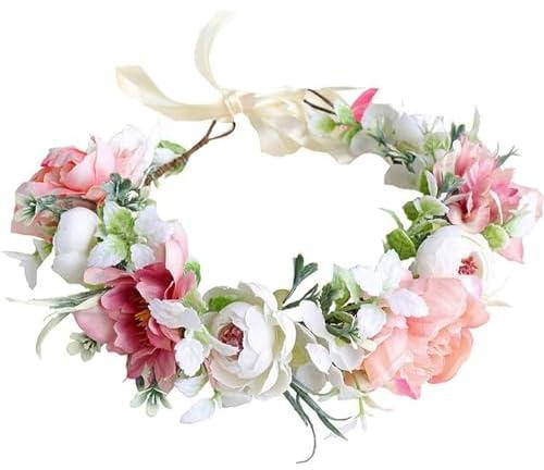 Boho Flower Crown, Girls Floral Headband Wreath, Handmade Bridal Hair Halo Garland Headbands, Adjustable Headband for Weddings, Festivals, Parties