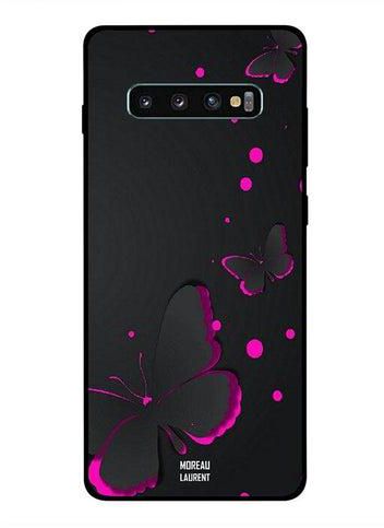 Protective Case Cover For Samsung Galaxy S10 Plus Pink and Black Color Butterflies