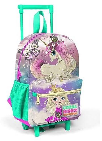 Coral High Kids Two Compartment Small Nest Squeegee Backpack - Pink Sea Green Girl With Unicorn