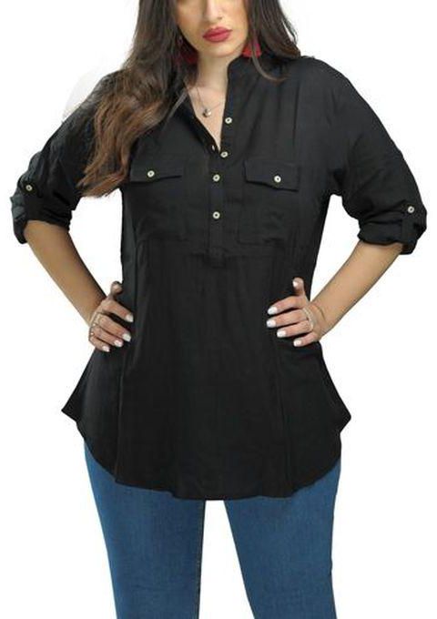 Casual Solid Voile Blouse - Black