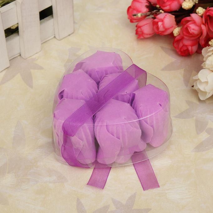 Universal Wholesale High Quality Mix Colors Heart-shaped Rose Soap Flower(6pcs/box.10boxes/lot) For Romantic Bath And Gift