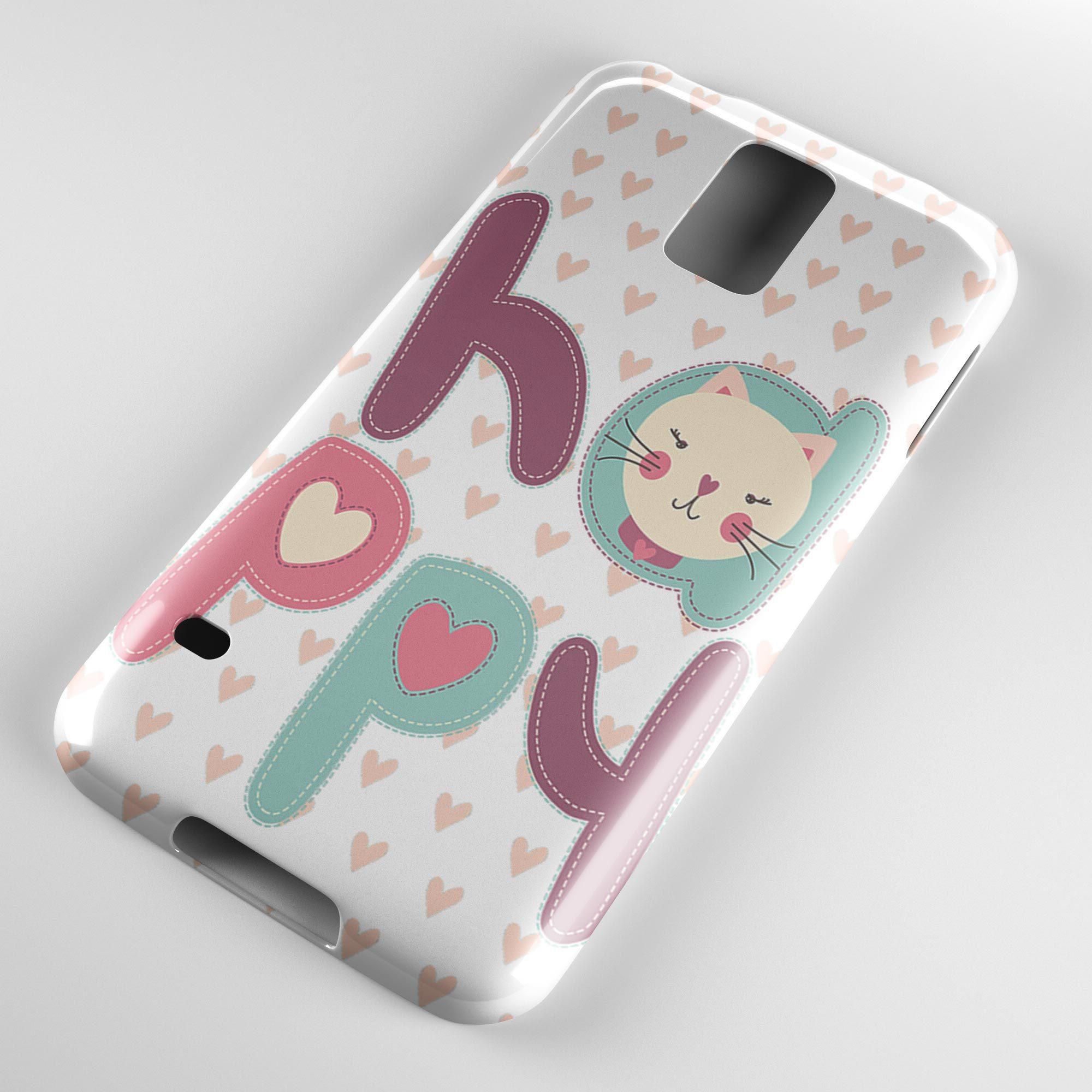Happy Cat Case With Love Hearts Phone Cover (Covers the edge) for Samsung S5