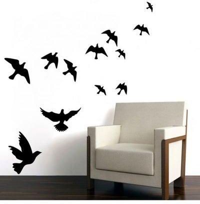 Birds Flocks Wall Sticker Black 150x96cm