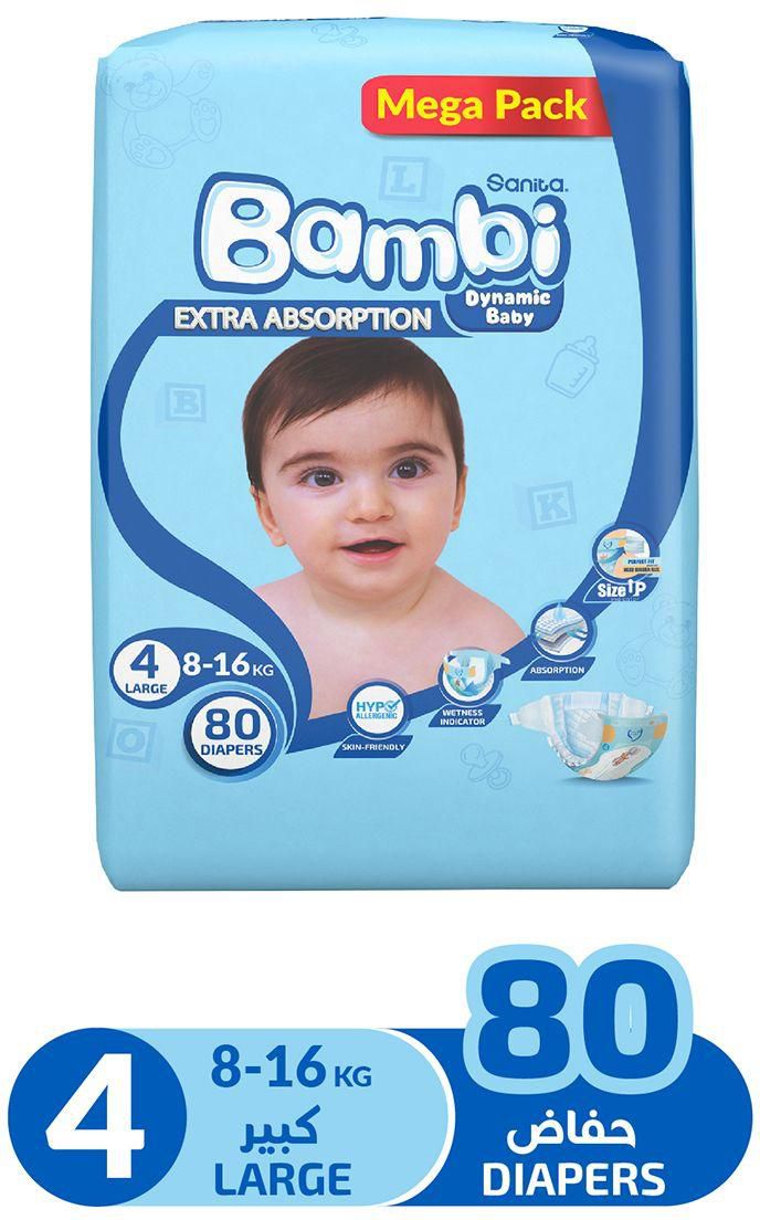 Sanita Bambi, Baby Diapers, Size 4, Mega Pack - 80 Pcs