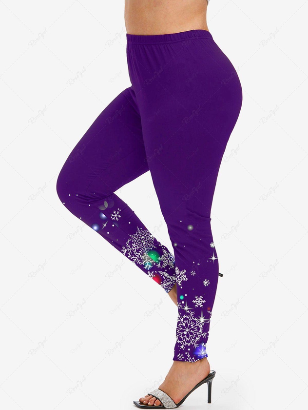 Plus Size Christmas 3D Sparkles Snowflake Printed Skinny Leggings - 5x | Us 30-32