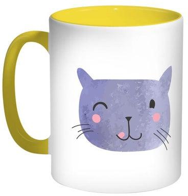 Happy Cat Printed Coffee Mug Blue/White/Yellow