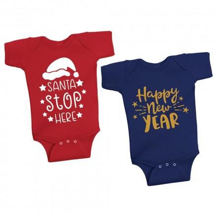 Twinkle Hands - Christmas & New Year Onesie Set - Red/Blue- Babystore.ae
