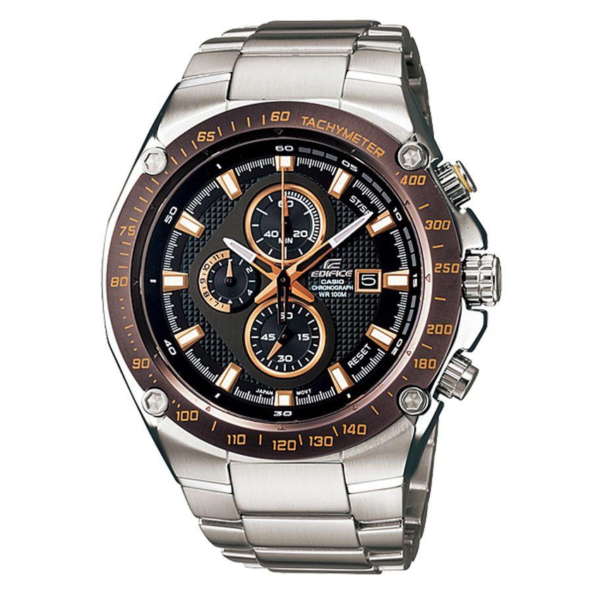 ساعة كاسيو اديفيس سوداء للرجال بسوار من الستانلس ستيل كرونوغراف - EFE-501D-1A5