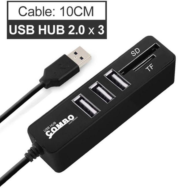 10 90cm Usb 2.0 Hub Tf Sd Card Reader 3 Ports 6 Ports Usb Adapter USB Hubs