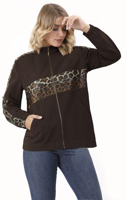 Smoky Egypt Suede Jacket With Tiger Print Leather - Brown